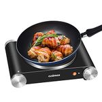 CUSIMAX Hot Plate Electric Burner Single Cast Iron hot plates for cooking Portable Burner 1500W with Adjustable Temperature Control Stainless Steel Non-Slip Rubber Feet, Upgraded Version, Black