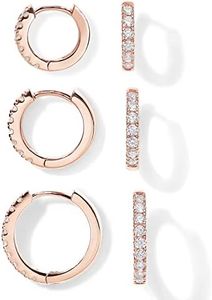 PAVOI 18K Huggie 3 Earring Pack (8mm, 10mm and 12mm) (3 Pack Huggies, Rose Gold)