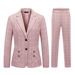 MODFUL Women Suits Formal 2-Piece Plaid Trouser Suit Smart Office Classic Suit for Ladies UK (Pink1, M)