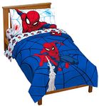 Jay Franco Marvel Spiderman Webtastic 4 Piece Toddler Size Bed Set – Super Soft Microfiber Bed Set Includes Toddler Size Reversible Comforter & Sheet Set Bedding (Official Marvel Product)