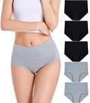 HAVVIS Women's High Waist Knickers Ladies Cotton Briefs Underwear Full Back Coverage Panties Plus Size Multipack (Briefs 03-5 Pack - 3black,2grey, XL)