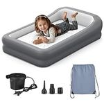 GloTika Inflatable Toddler Travel Bed, Portable Kids Air Mattress with Soft Bed Sheet, Toddler Air Mattress with Surround Safety Bumpers, Ideal for Home Use or Travel, Includes Pump and Carry Bag