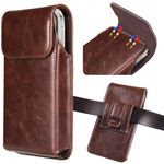 Phone Holster for Men with Belt Clip, Leather Belt Pouch Case for iPhone 16 Pro Max 16 Plus 15 Pro Max 15 Plus 14 Pro Max 13 Pro Max 12 Pro Max 11 Pro Max XS Max, Galaxy S24 S23 Plus, Coffee Large