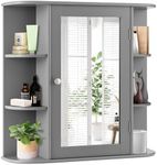 Giantex Wall Bathroom Cabinet, Wall Mounted Kitchen Medicine Storage Cabinet w/Mirror, Single Door & Adjustable Shelves, Single Door Organizer Unit for Hallway Living Room Bedroom, Grey