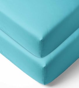 Bacati 2 Piece Crib Fitted Sheets, Solid Aqua