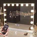 Hansong Bluetooth Vanity Mirror with Lights Hollywood Makeup Mirror with 15 LED Bulbs Lighted Vanity Mirror with Bluetooth 3 Lighting Modes White