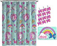 Jay Franco Nickelodeon JoJo Siwa Retro Rainbow 14 Piece Bathroom Set - Includes Shower Curtain, 12 Hooks, & Non-Slip Bath Rug - Easy Care Fabric Features Unicorn (Official Nickelodeon Product)