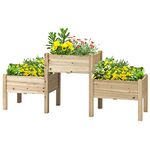 Outsunny 3-Tier Raised Garden Bed, Elevated Planter Boxes, Freestanding Wooden Plant Stand for Vegetables, Herb and Flowers, Natural