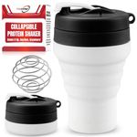 Collapsible Protein Shaker & Water Bottle by Tilcore - Food-Grade, Leakproof Lid 600mL/20oz Shaker Cup - Reusable Silicone Shaker Cups for Protein Shakes with Mixing Ball for Gym-goers & Travelers