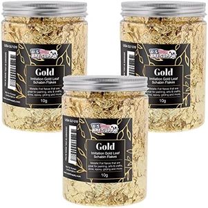 U.S. Art Supply Metallic Foil Schabin Gilding Gold Leaf Flakes - Imitation Gold in 10 Gram Bottle (Pack of 3) - Gild Picture Frames, Paintings, Furniture, Decorate Epoxy Resin, Nails, Jewelry, Slime
