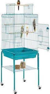 Yaheetech Iron Open Top Bird Cage Parrot Cage with Wooden Perches & Rolling Stand for Small Birds Budgies Cockatiels Parakeets