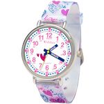 KIDDUS Educational Kids Watch for Children, Boys and Girls. Analogue Time Teacher Wristwatch with Exercises. Handles Hearts