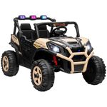 AIYAPLAY Kids Electric Ride on Car 2-Seater, 24V Truck UTV with Remote Control, Suspension System, LED Lights, Horn, Music, for 3-8 Years, khaki