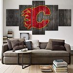 Red Canvas Wall Art Calgary Logo Picture Canada Hockey Team Poster and Prints Pengrowth Saddledome Sports Artwork Home Decor Living Room Wooden Framed Ready to Hang(60Wx32H inches)