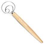 MiawPay Danish Dough Whisk Bread Making Tools Stainless Steel Danish Dough Hook Bread Dough Mixer Hand Bread Dough Whisk for Pastry, Baking Cake, Dessert, Sourdough, Pizza, with Wooden Handle, 13 inch