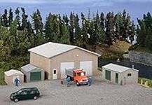 Walthers Cornerstone HO Scale Pole Barn and Sheds - Kit - Set of Four Buildings