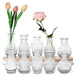 Glass Bud Vases Set of 10, Vase for Centerpieces, Small, 7 cm - 8.89 cm W x 11.43 cm - 15.24 cm H, Clear, Vintage, Decorative, Single Flower, Tiny Assortment, Bulk, Wedding Centerpiece, Table, Mini Antique | Houseables