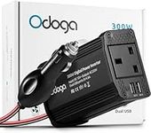 Odoga 300W Car Power Inverter 12V to 240V / 230V Converter, Dual USB 4.8A Charging Ports - Charge Your Laptop, iPad, iPhone, Tablet, Consoles & More - Durable and Powerful - Black Aluminum Body