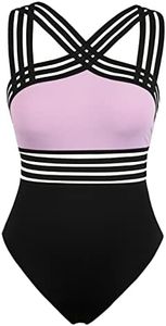 Hilor Women's Twist Front 1 Piece Bathing Suits Flattering Swimsuits Cute Swimming Suits Modest Swimwear Winsome Orchid L/US10-12