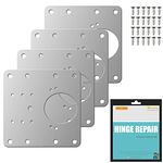 4 Pcs Cabinet Hinge Repair Plate Kit with Holes 24 Pcs Screws, Flat Fixing Brace Brackets Stainless Steel Concealed Cupboard Door Hinge Repair Brackets for Kitchen Wood Furniture Drawer Window Door