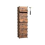 SONGMICS Interlocking Shoe Rack, Rectangular Storage Organiser, 10 Slot Modular DIY Storage Shelf Unit, 40 x 30 x 17 cm for Each Slot, Plastic Wardrobe with Doors, Rustic Brown LPC010A01