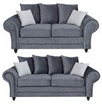 Sofas and More Roma 3+2 seater Fabric Grey Designer Scatter Cushions Living Room Furniture (Grey, 3+2 Seater)