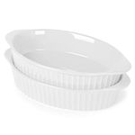 LEETOYI Porcelain Small Oval Au Gratin Pans,Set of 2 Baking Dish Set for 1 or 2 person servings, Bakeware with Double Handle for Kitchen and Home,(White)