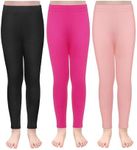 TODDOR 3 Pack Girls Fleece Lined Leggings Stretchy Velvet Pants Warm Full Length Tights Winter Clothes for Kids, Black, Pink, Hot Pink, 10-12 Years