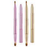 2 Pack Lip Brush For Lipstick Retractable Lip Brush Double-Ended Lip Brushes Lipstick Brush Lip Brush Applicator Lip Makeup Brushes For Lipstick Lip Gloss, Include Lid(Gold,Pink）