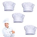 JKYVAA 4 Pcs Chef Hat Kitchen Hat Adjustable Elastic Chef Pizza Hat Cooking Hat Catering Hat Cotton Chef Cap for Women Men Unisex Adult Home Hotel Restaurant Use (White)