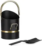 Navaris Fireplace Ash Bucket - Black Metal Bucket with Handle and Shovel for Fire Ash Charcoal and Coal - Home Wood Burner Pit Fireplace Accessories