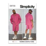 Simplicity Men's Relaxed Fit Shirts and Pull-On Shorts Sewing Pattern Packet by Norris Danta Ford, Code S9758, Sizes 44-46-48-50-52, Multicolor