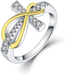 JO WISDOM 925 Sterling Silver Cubic Zirconia Cross Infinity Ring,Gold Women's Infinity Wedding Engagement Statement Rings