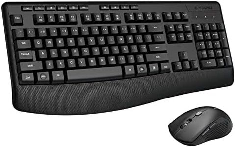 E-YOOSO Wireless Keyboard and Mouse Combo, 2.4GHz Full-Sized Ergonomic Wireless Keyboard with Wrist Rest, 3 DPI Adjustable and 6 Buttons Cordless USB Mouse for Computer, Laptop, PC, Windows (Black)