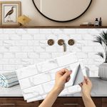 White Brick Tile Stickers, BYLife 12pcs Peel and Stick Wallpaper Transfers Sticker for Kitchen Bathroom Self Adhesive Vinyl Splashback Wall Tile for Home Decor 15x30 cm