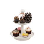 Elan Stainless Steel Knob 2 Tier Stacked Round Cake Cupcake & Dessert Stand, Birthday Party Cup Cake Stand (Off White)