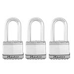 Master Lock M1XTRILH Magnum Heavy Duty Padlock with Key, 3 Pack Keyed-Alike,Silver