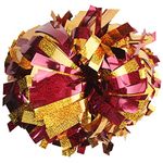 Gbateri 1 Pair 6" Metallic Holographic Cheerleading Pom Poms with Baton Handle, Cheerleader Pom Poms, Cheer Pom Cheering Pom Poms for Girls Adults Sports Team Spirit Cheering Squad(Maroon and Gold)