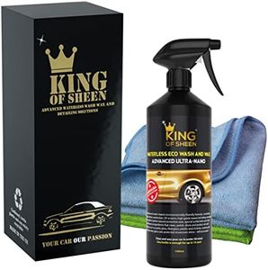 King of Sheen Advanced Ultra Nano Waterless Car Wash Kit, Wet Wax Car Cleaning Products with added Carnauba Wax, (1Lt) + 2 Microfibre Cloths,No Scratch or Swirl Formula, Protects against Salt Damage