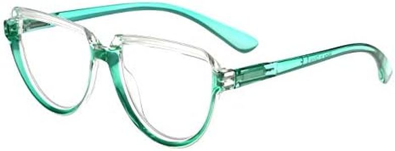 Eyekepper Eyeglasses for Women Reading Large Frame - Oversize Ladies Half Moon Design Readers, Transparent/Green, 1.75