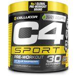 C4 Sport Pre Workout Powder ICY Blue Raspberry 30 Servings | Zero Sugar Pre Workout with Creatine Monohydrate 3.409g, Beta Alanine 1g, L Citrulline 0.55g, Caffeine 135g | Informed Sport Certified