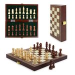 Niwlix Chess Board Set Wooden Magnetic Portable Board Game Compact & Folding - Classic Travel Chess for Kids & Adults (11.5 x 11.8 inch)