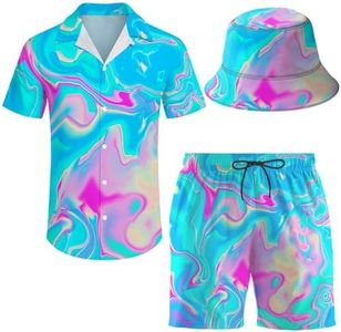 ifamawlea Men'S 2 Piece trippy Hawaiian Shirt Shorts Button Down rave Shirt And Shorts Sets With Bucket Hats L