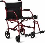 Medline Ultralight Transport Wheelchair with 19” Wide Seat, Folding Transport Chair with Permanent Desk-Length Arms, Red Frame