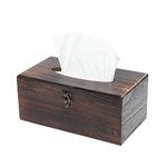 SINOBEST Rectangular Tissue Box Cover Decorative Wood Facial Tissue Holder with Hinged Lid Napkin Dispenser in Antique Style