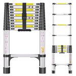 Telescopic Ladder, 3.2M Stainless Steel Thickened High-Strength Loft Ladder, Portable Ladders Extendable with Non-Slip Feet Adjustable Height for Roof Attic Caravans