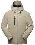 FIT SPACE Specialist Ski Jacket for Men Waterproof 15K Windproof Winter Snow Coat Hooded Raincoat (Khaki,XX-Large)