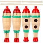 Yopay 4 Pack Guiro Instrument Fish Shaped, Latin Percussion Instrument, Colorful Wooden Musical Instruments with Rhythm Sticks for Adults, Educational Early Learning