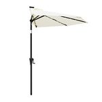 C-Hopetree 9 ft Half Round Outdoor Patio Market Wall Umbrella with Solar LED Lights and Tilt, Ivory