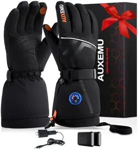 Heated Gloves for Men Women, Auxemu 7.4V Electric Rechargeable Heated Gloves with Touchscreen/Waterproof, for Winter Outdoor Work Motorcycle Skiing Hiking Camping Snowboarding(Black, XL)